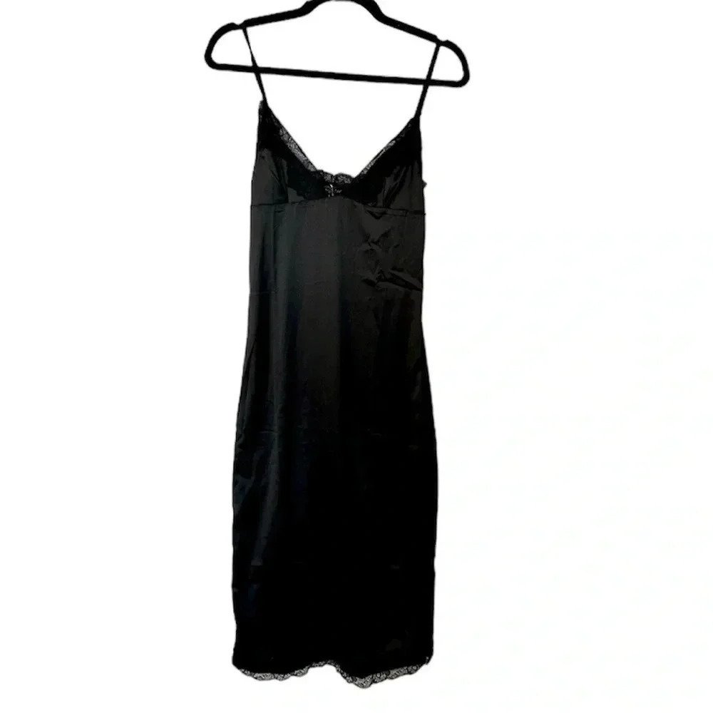 Rosedress Women's Black V-Neck Lace Satin Slip Dress with Straps Size M NWT